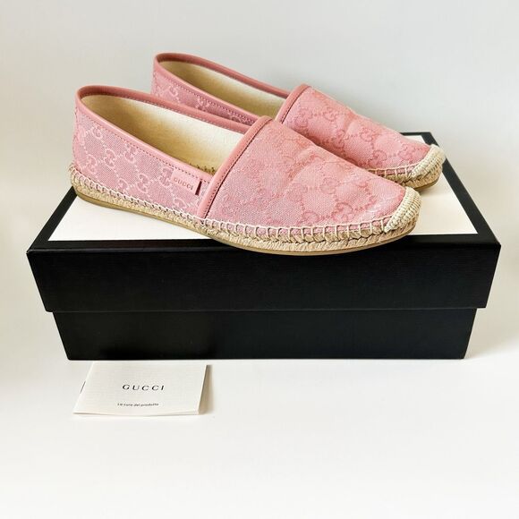 Gucci GG Supreme Canvas Pink Monogram Espadrilles Flats Size 39.5, 9.5 - Picture 1 of 13